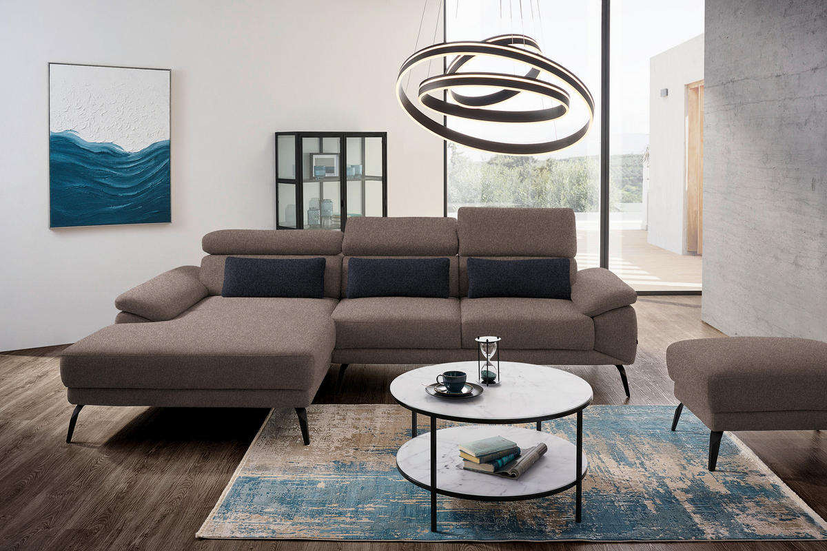 ECKSOFA in Velours Braun  - Schwarz/Braun, Design, Textil/Metall (187/295cm) - Novel