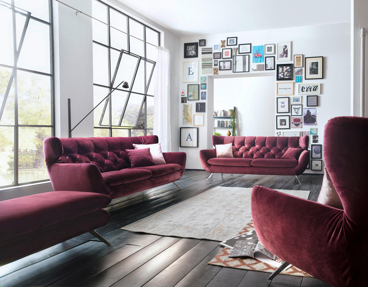CHESTERFIELD-SOFA in Velours Lila  - Chromfarben/Lila, Design, Textil/Metall (200/94/95cm) - Pure Home Lifestyle