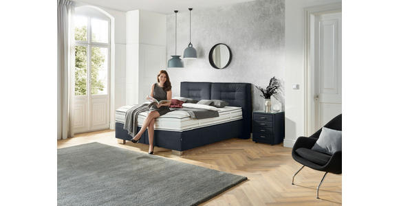 BOXSPRINGBETT 200/200 cm  in Dunkelblau  - Chromfarben/Dunkelblau, KONVENTIONELL, Textil (200/200cm) - Dieter Knoll