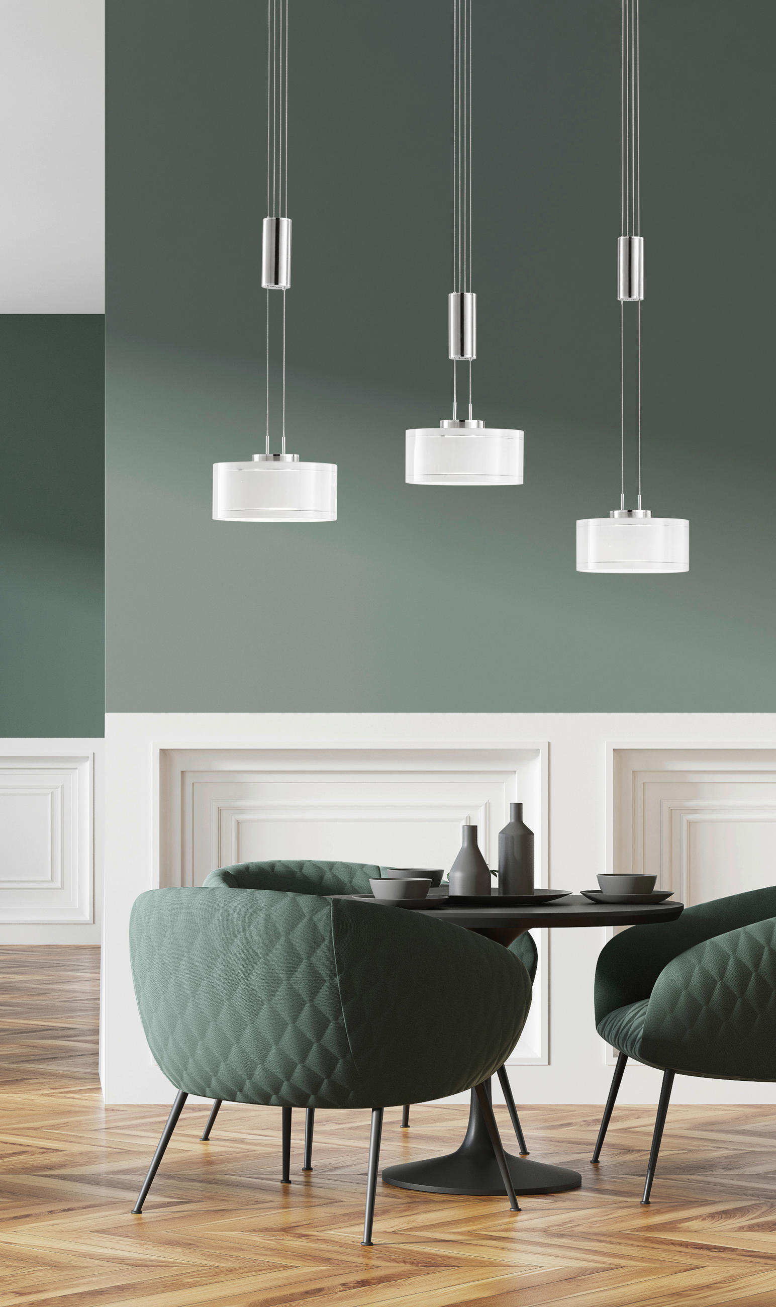 LED-HÄNGELEUCHTE 96/20/100-160 cm   - Chromfarben/Weiß, Design, Glas/Metall (96/20/100-160cm) - Fischer & Honsel