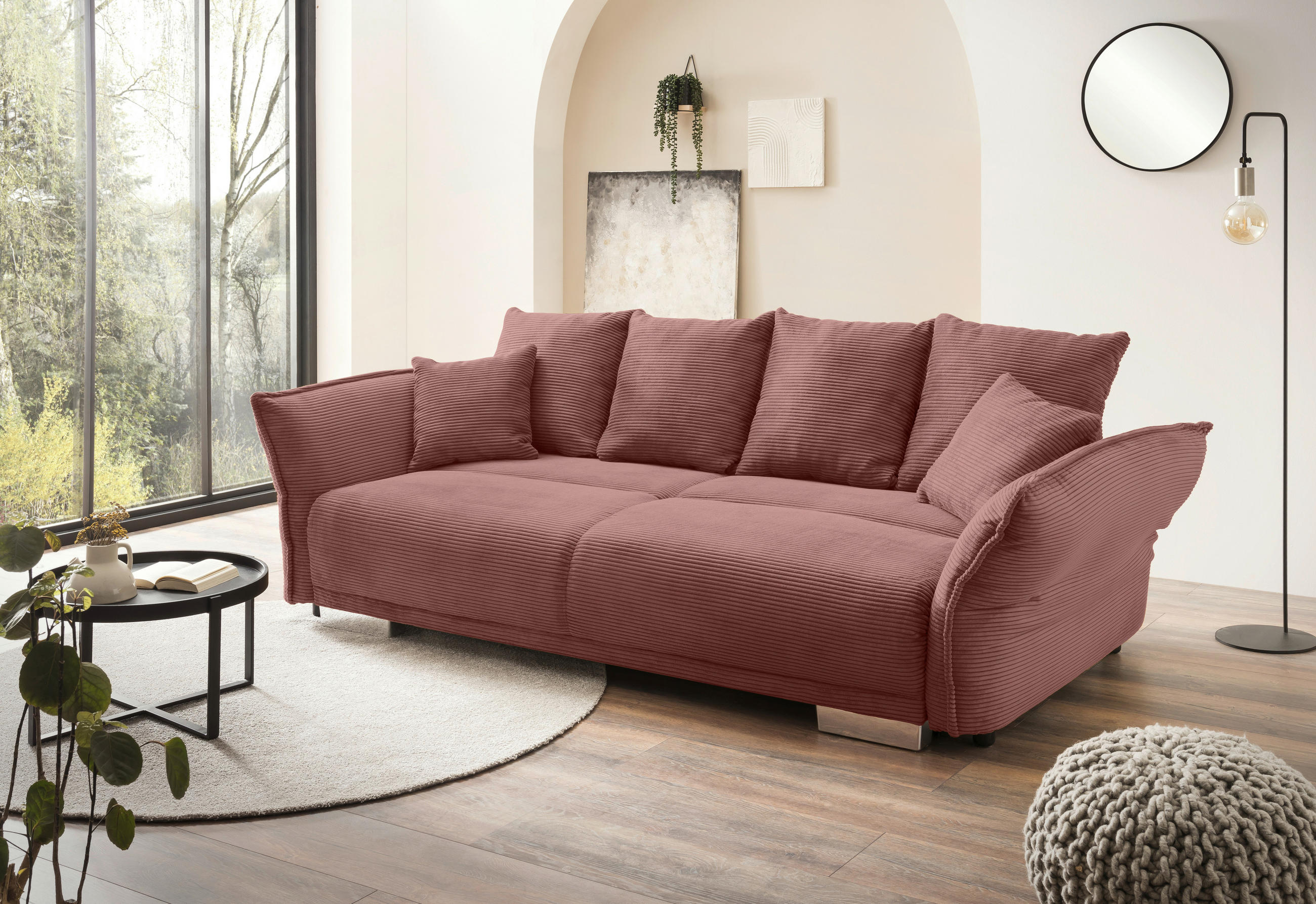 BIGSOFA Cord Koralle  - Chromfarben/Koralle, MODERN, Kunststoff/Textil (242/71/90/131cm) - Livetastic