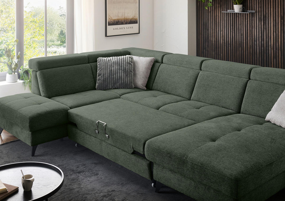 WOHNLANDSCHAFT Beldomo System Dunkelgrün Flachgewebe  - Dunkelgrün/Schwarz, KONVENTIONELL, Textil/Metall (215/333/174cm) - Beldomo System