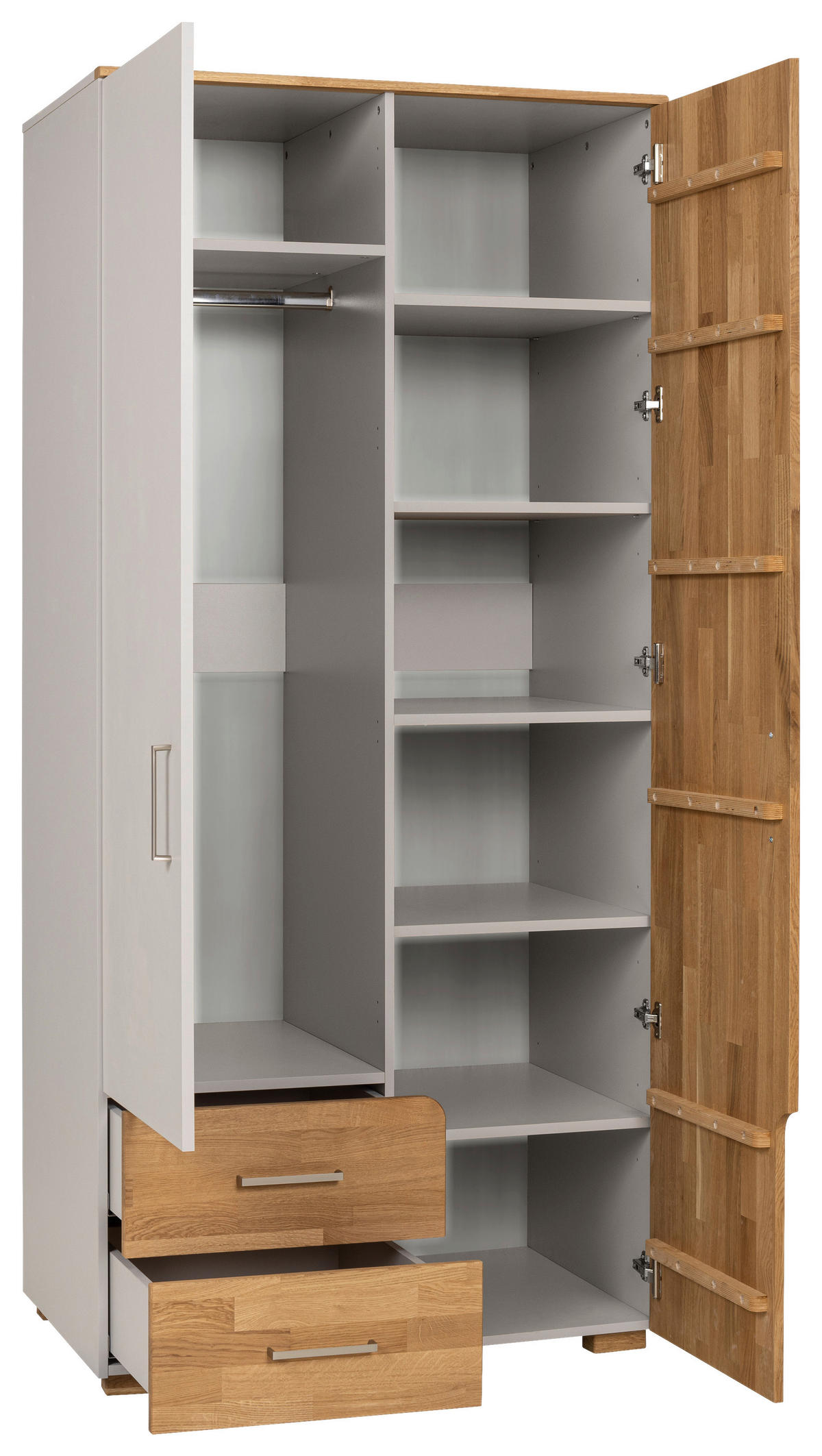 DREHTÜRENSCHRANK 2-türig Eiche massiv Eichefarben, Hellgrau  - Eichefarben/Silberfarben, KONVENTIONELL, Holz/Holzwerkstoff (98/212/60cm) - Cantus