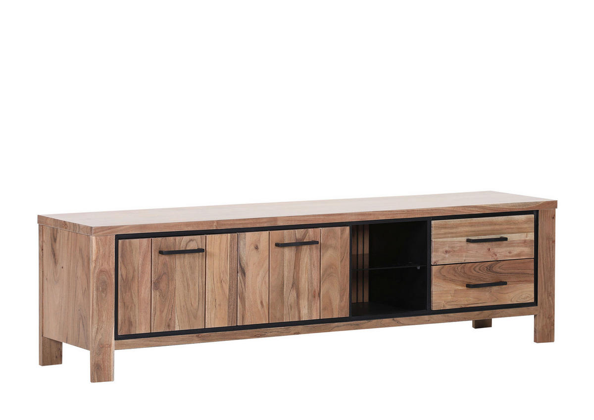 LOWBOARD  in 180/55/44 cm  - Schwarz/Akaziefarben, LIFESTYLE, Glas/Holz (180/55/44cm) - Landscape