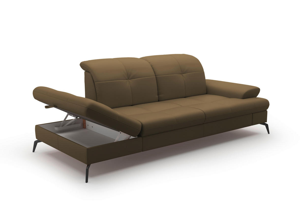 RÉCAMIERE Olivgrün Echtleder  - Schwarz/Olivgrün, KONVENTIONELL, Leder/Metall (231/90/122cm) - Sit & More