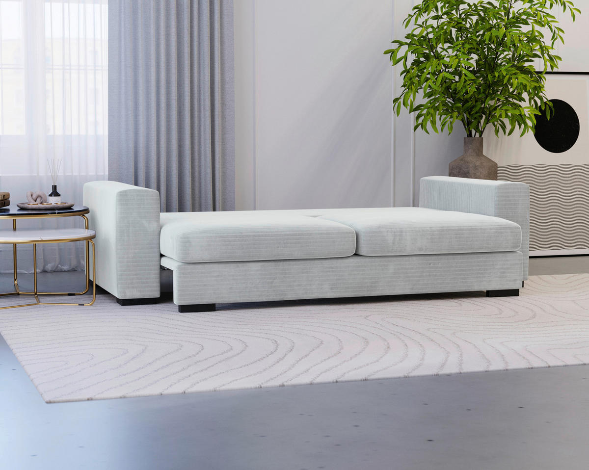 SCHLAFSOFA  mit Liegefunktion, Schlafen auf Sitzhöhe, Rücken echt Flachgewebe Hellgrau  - Hellgrau/Schwarz, KONVENTIONELL, Kunststoff/Textil (236/78/114cm) - Carryhome