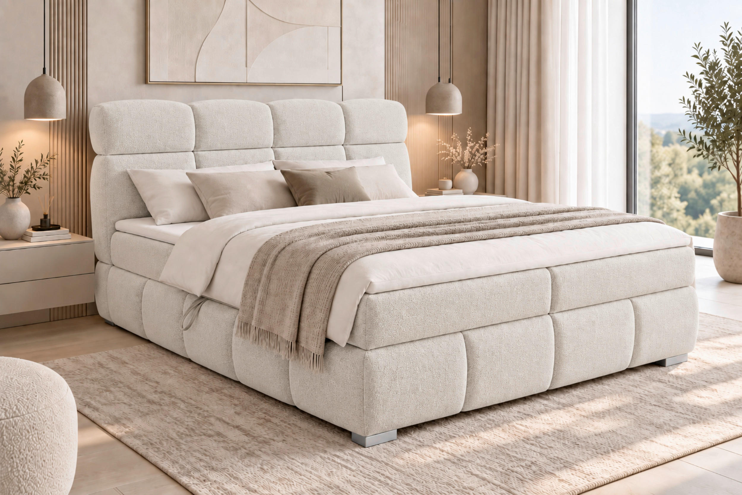 BOXBETT 140/200 cm,  in Perlmutt, Bettkasten, Topper,  - Chromfarben/Perlmutt, MODERN, Holz/Kunststoff (140/200cm) - MID.YOU
