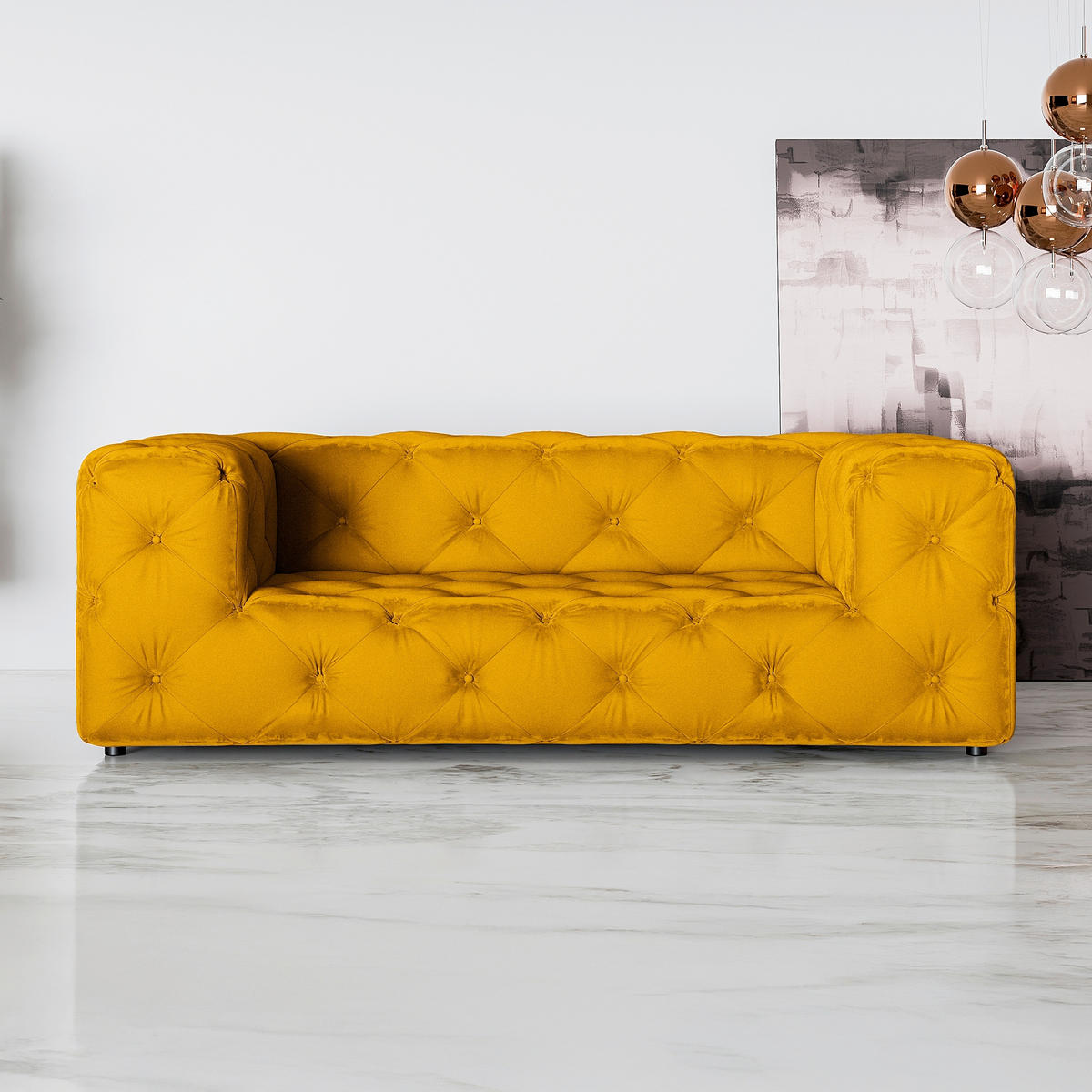 2-SITZER-SOFA Fresco in Samt Senfgelb  - Senfgelb/Schwarz, Design, Kunststoff/Textil (193/71/100cm) - P & B