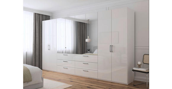 DREHTÜRENSCHRANK 400/223/61 cm,  in Weiß, Weiß Hochglanz, 8-türig  - Chromfarben/Edelstahlfarben, Basics, Glas/Holzwerkstoff (400/223/61cm) - Novel