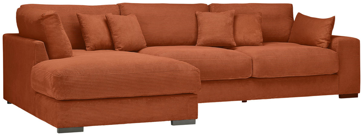 ECKSOFA in Cord Kupferfarben  - Schwarz/Kupferfarben, Design, Kunststoff/Textil (205/340cm) - Lomoco