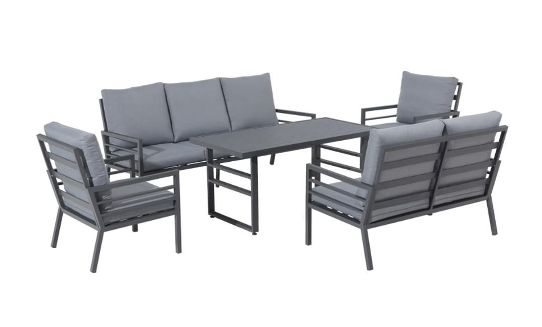 DINING-LOUNGESET 5-teilig  - Anthrazit/Grau, MODERN, Textil/Metall - Gardenson