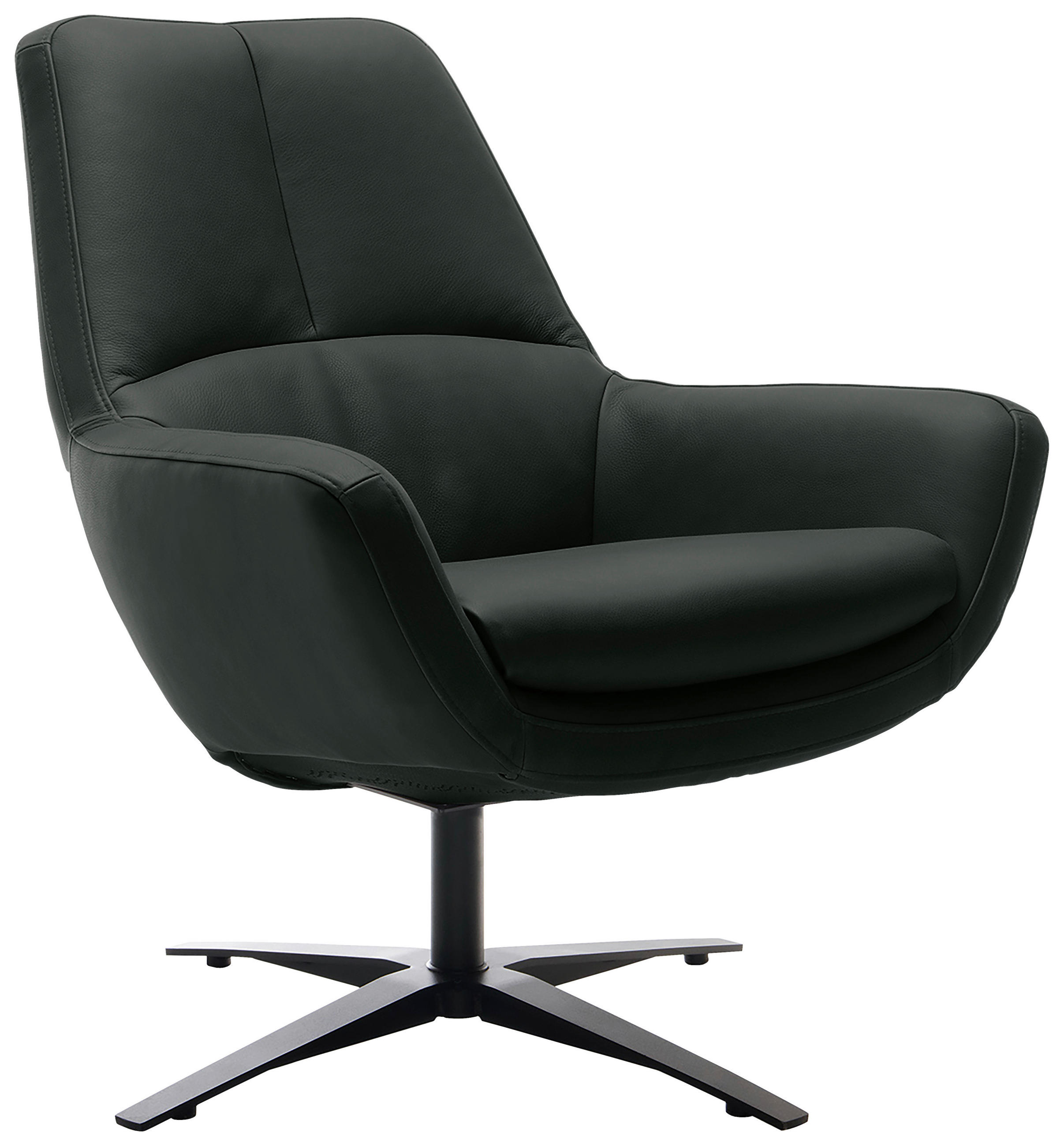 SESSEL in Echtleder Schwarz - Schwarz, MODERN, Leder/Metall (81/92/83cm) - Trendmanufaktur