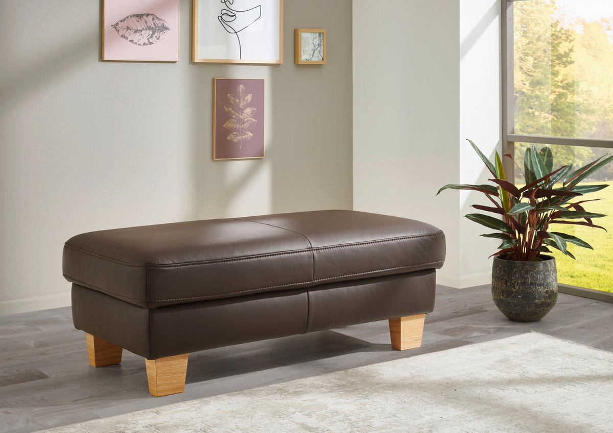 ECKSOFA Echtleder Dunkelbraun  - Eiche Bianco/Dunkelbraun, Natur, Leder/Holz (257/235cm) - Valdera