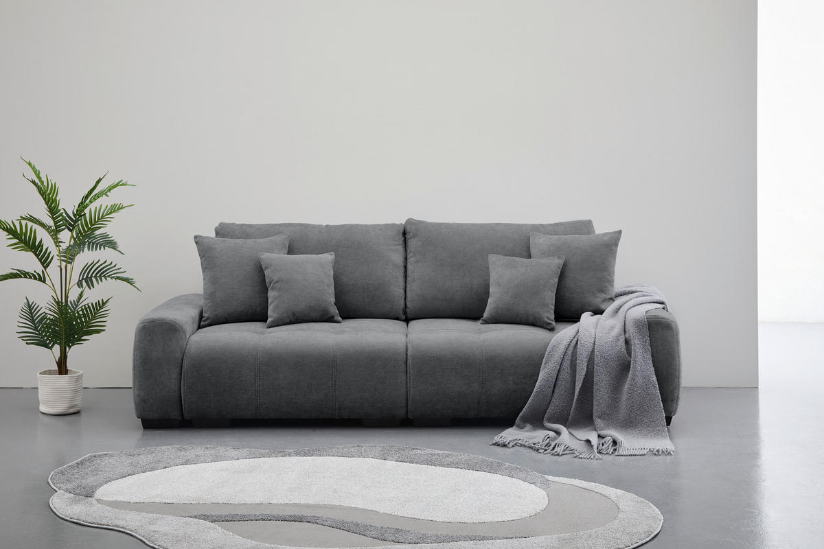 BIGSOFA Chenille Dunkelgrau  - Dunkelgrau/Dunkelbraun, KONVENTIONELL, Kunststoff/Textil (250/100/90cm) - Carryhome