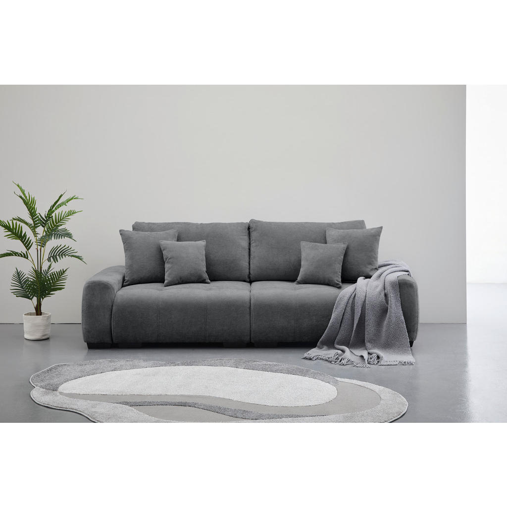 Thumbnail - Carryhome Bigsofa, Dunkelgrau, Textil, 3-Sitzer, Füllung: Hohlfaser, Schaumstoffflocken, 250x100x90 cm, Rücken echt, Woh...