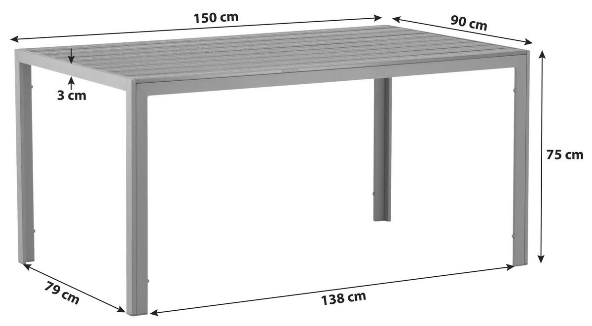 GARTENTISCH 150/90/75 cm  - Weiß/Grau, KONVENTIONELL, Holz/Metall (150/90/75cm) - Gardenson