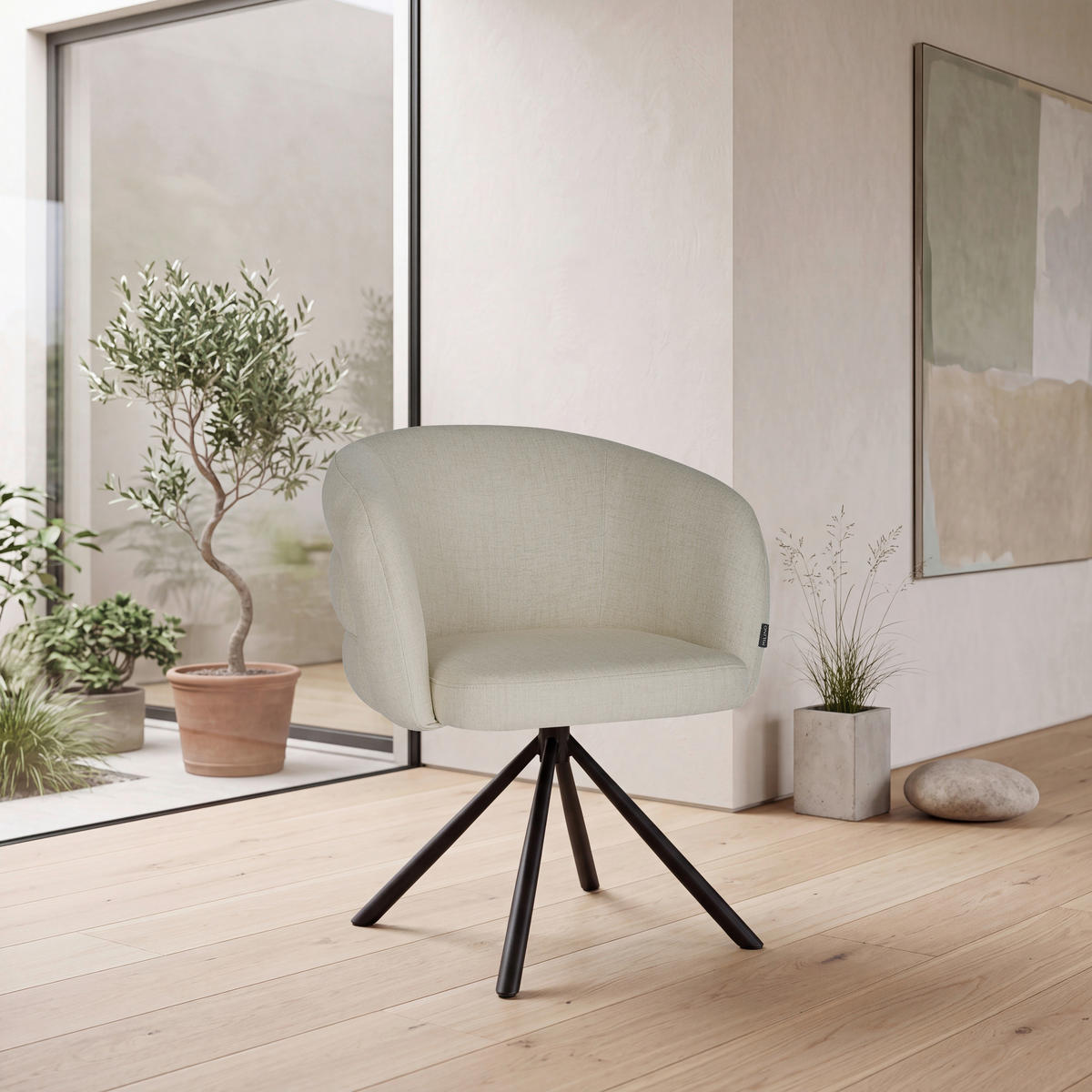 ARMLEHNSTUHL  Sitzfläche 360° drehbar, automatische Rückholfunktion Webstoff  Schwarz, Beige  - Beige/Schwarz, Design, Textil/Metall (64,5/79/64cm) - Milino