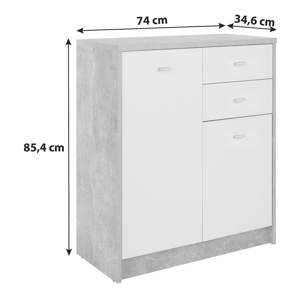 KOMODA   74/85,4/34,6 cm   siva, bijela  - bijela/siva, Moderno, drvni materijal/plastika (74/85,4/34,6cm) - Modern Living