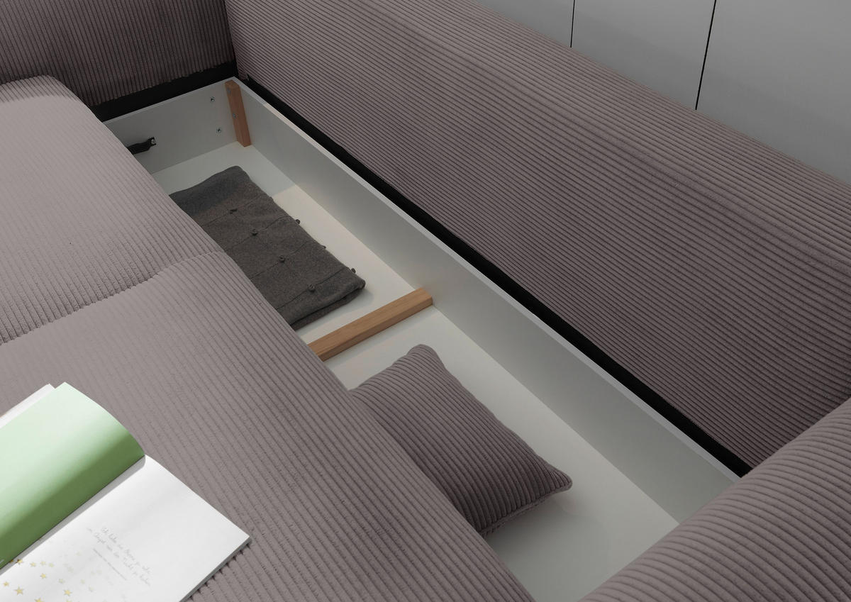 SCHLAFSOFA Cord Dunkelgrau  - Dunkelgrau/Schwarz, KONVENTIONELL, Kunststoff/Textil (250/95/125cm) - Hom`in