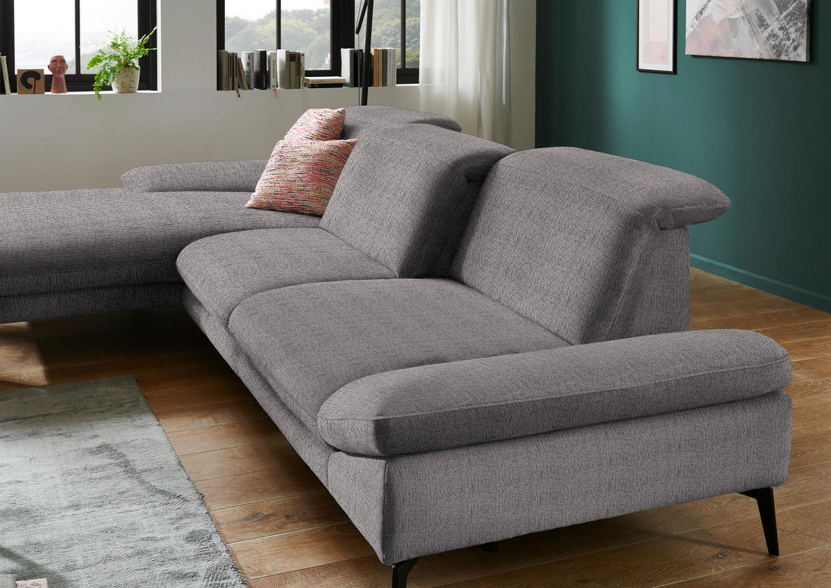 ECKSOFA in Chenille Graubraun  - Graubraun/Schwarz, Design, Textil/Metall (188/319cm) - Beldomo System