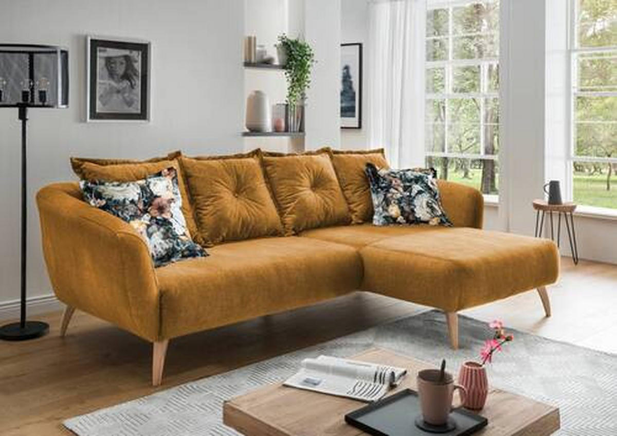 ECKSOFA Velours Gelb, Multicolor  - Gelb/Multicolor, Modern, Holz/Textil (277/162cm) - Livetastic