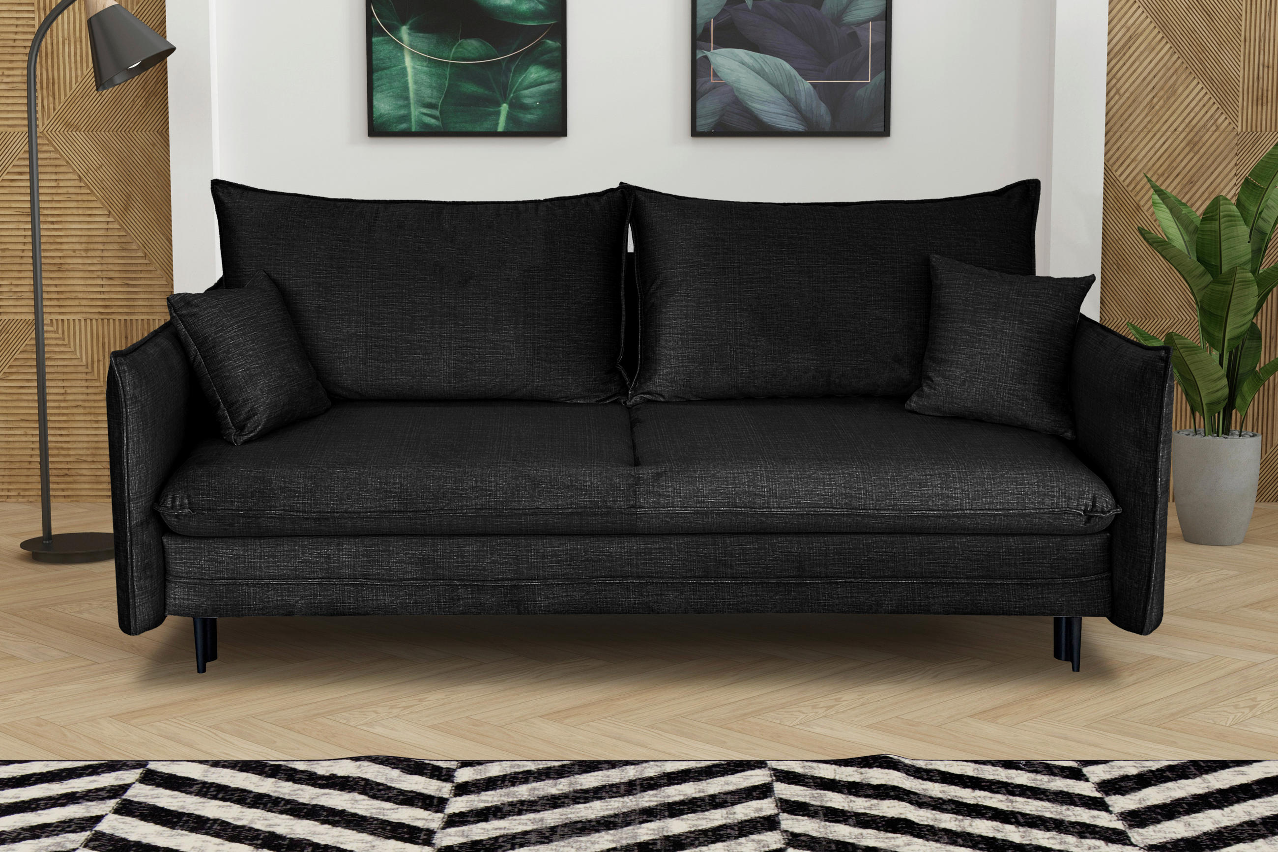 SCHLAFSOFA Flachgewebe Schwarz  - Schwarz, Design, Holz/Kunststoff (216/96/102cm) - MID.YOU