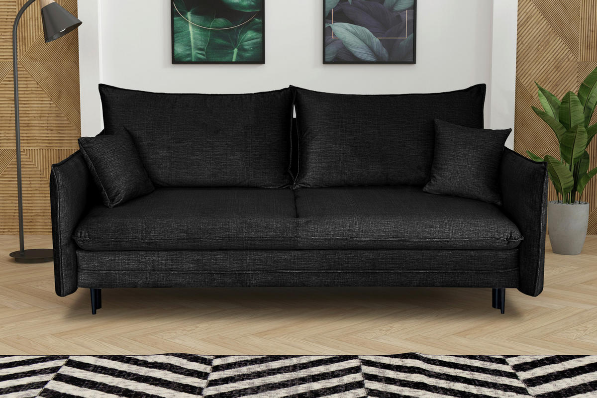 SCHLAFSOFA Flachgewebe Schwarz  - Schwarz, Design, Holz/Kunststoff (216/96/102cm) - MID.YOU