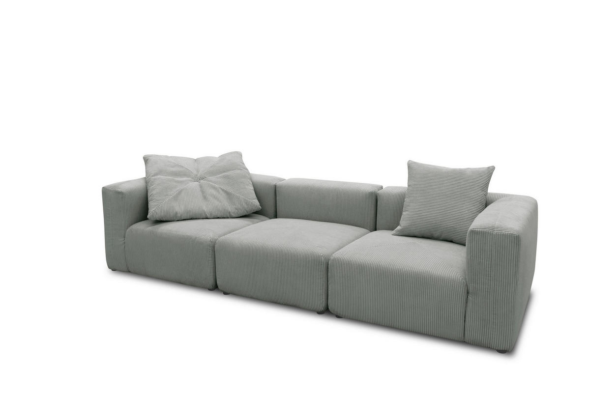 3-SITZER-SOFA in Cord, Mikrofaser Hellgrau  - Hellgrau/Schwarz, Design, Kunststoff/Textil (301/69/108cm) - MID.YOU