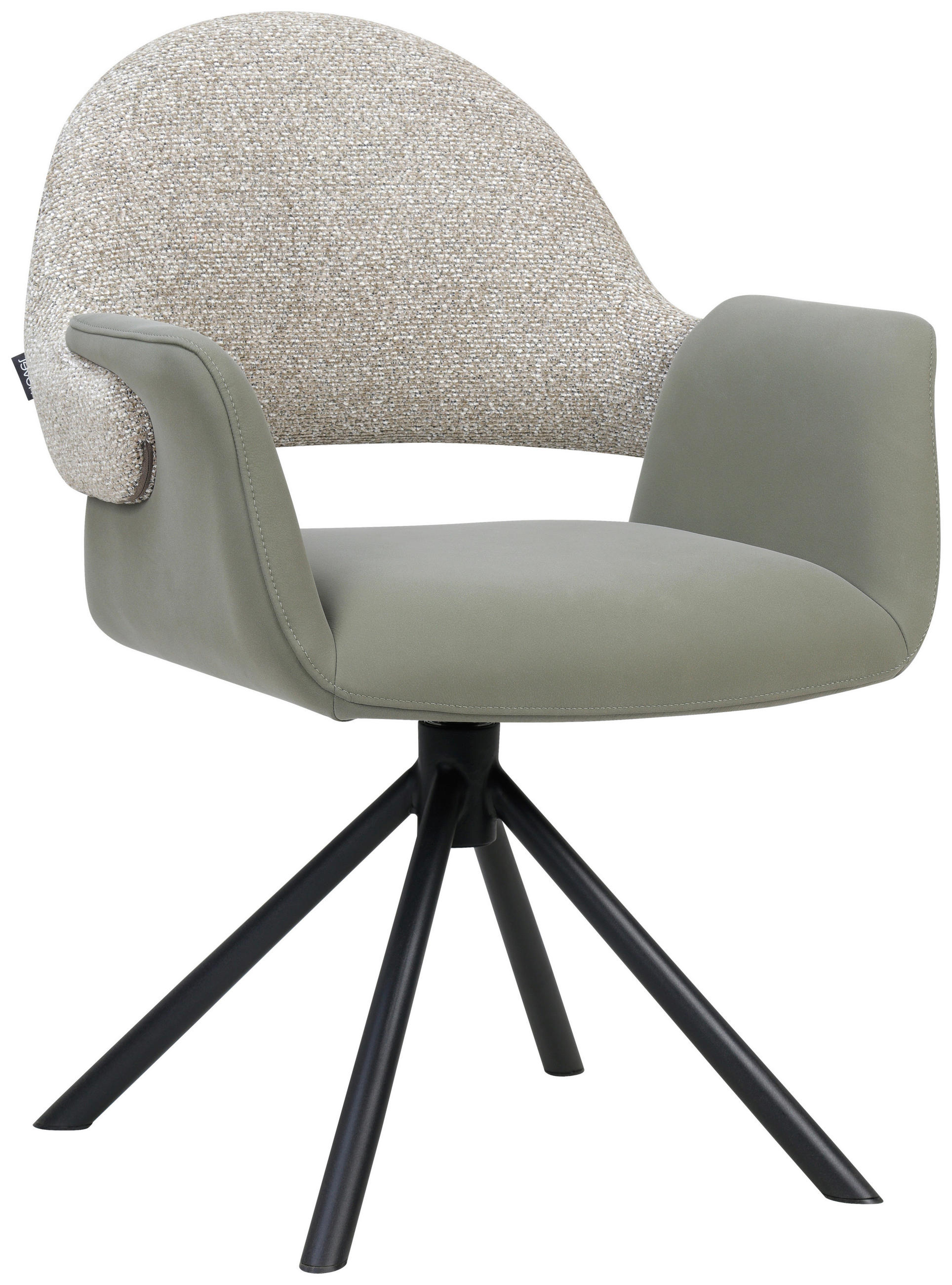 ARMLEHNSTUHL  Sitzfläche 360° drehbar, inklusive Armlehnen, automatische Rückholfunktion Webstoff Echtleder  - Salbeigrün/Schwarz, Design, Leder/Textil (62,5/86/64cm) - Novel
