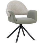 ARMLEHNSTUHL  Sitzfläche 360° drehbar, inklusive Armlehnen, automatische Rückholfunktion Webstoff Echtleder  - Salbeigrün/Schwarz, Design, Leder/Textil (62,5/86/64cm) - Novel