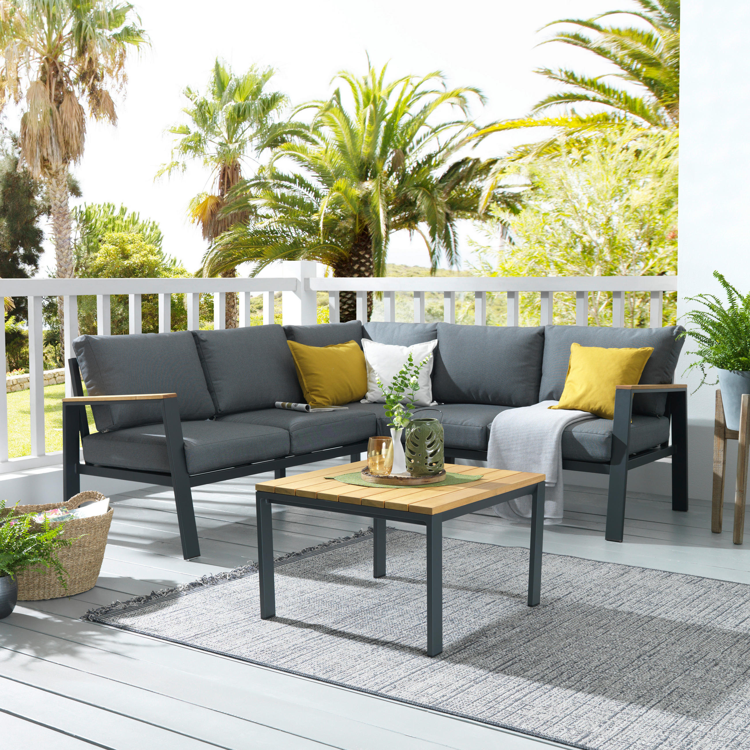 LOUNGE GARNITÚRA 12 részes  200/200 cm   - natúr/antracit, Design, textil/fa (200/200cm) - Ambia Garden