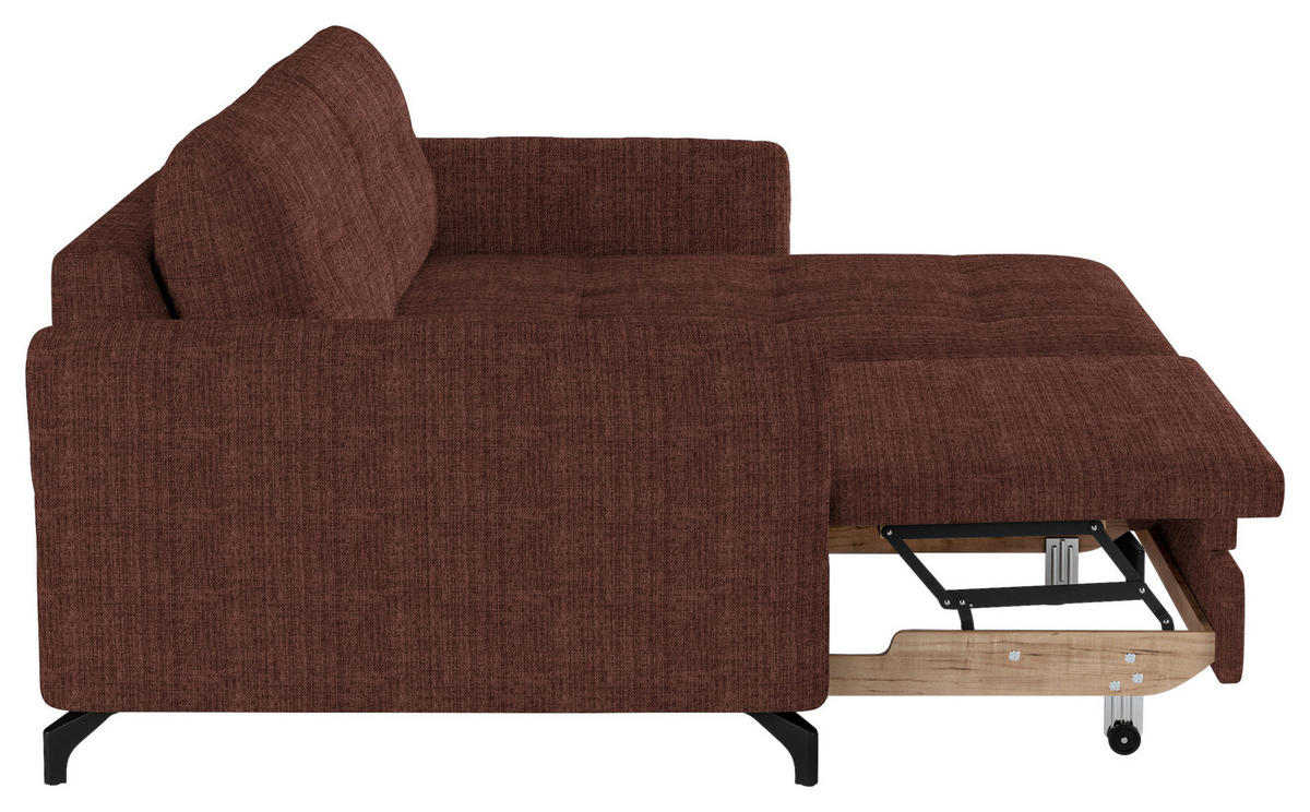 ECKSOFA in Flachgewebe, Leinenoptik Rotbraun  - Rotbraun/Schwarz, Design, Textil/Metall (242/170cm) - Xora