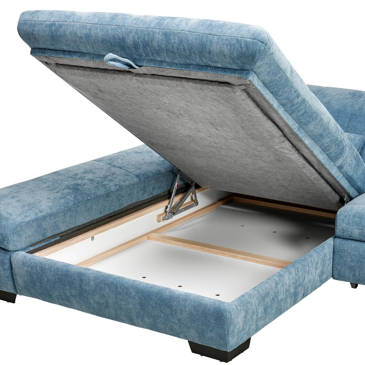 ECKSOFA  in Flachgewebe Pastellblau Kopfteilverstellung  341/204 cm  - Pastellblau/Schwarz, Design, Textil/Metall (341/204cm) - Xora