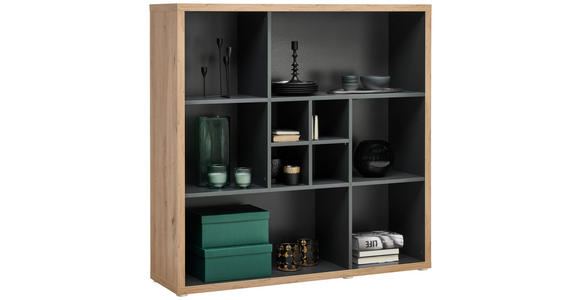 REGAL Anthrazit, Eiche Artisan  - Anthrazit/Silberfarben, MODERN, Holzwerkstoff/Kunststoff (123,6/122,2/36,6cm) - Xora