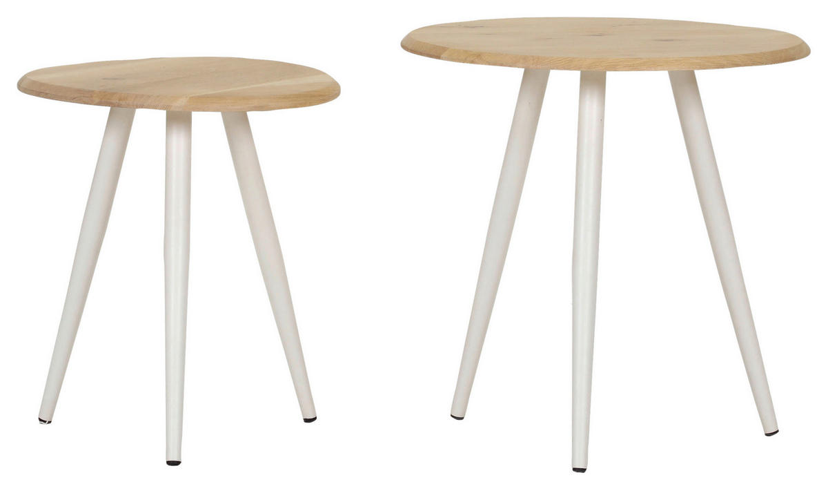 BEISTELLTISCHSET Eiche massiv rund Eichefarben  - Eichefarben/Weiß, Design, Holz/Metall (50/40/50/40/50/45cm) - Landscape