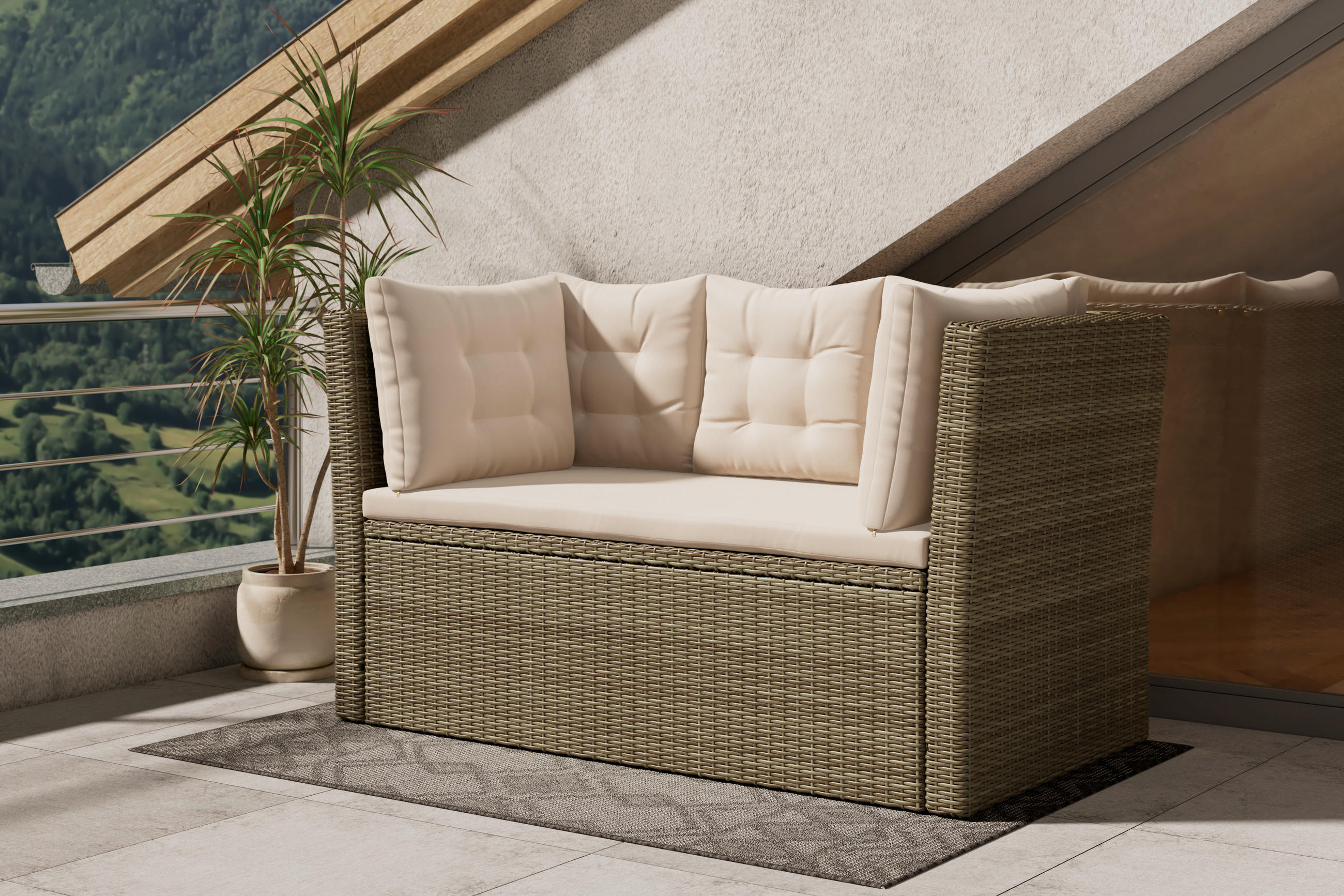 GARTENBANK 160/80/85 cm  in Grau, Beige  - Beige/Schwarz, MODERN, Kunststoff/Textil (160/80/85cm) - Ambia Garden