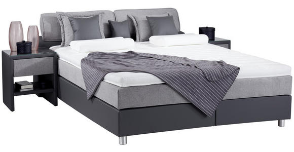 Boxspringbett mit Topper & Matratze H2 180x200cm Hampton - Anthrazit/Alufarben, KONVENTIONELL, Textil (180/200cm) - Luca Bessoni