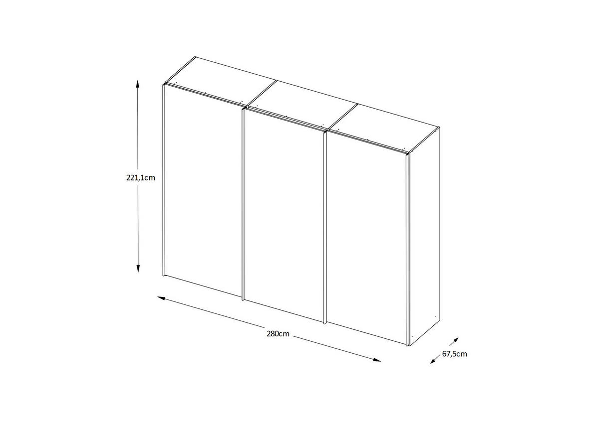 SCHWEBETÜRENSCHRANK  in Weiß  - Alufarben/Weiß, Holzwerkstoff/Metall (280/222/68cm) - Moderano