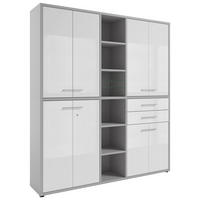 AKTENSCHRANK Weiß, Hellgrau  - Hellgrau/Weiß, MODERN, Glas/Holzwerkstoff (191,1/215,4/40cm)