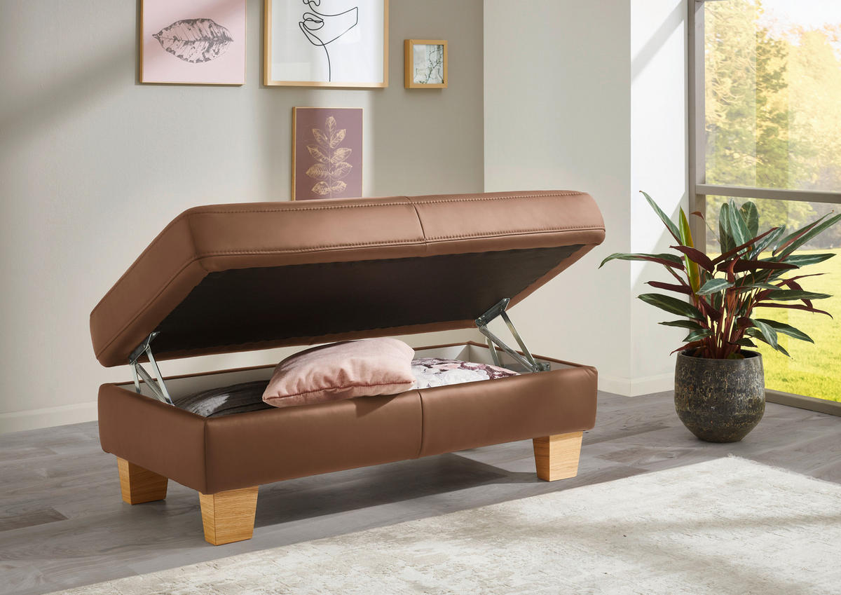 ECKSOFA in Echtleder Braun  - Eiche Bianco/Braun, Natur, Leder/Holz (257/235cm) - Valdera