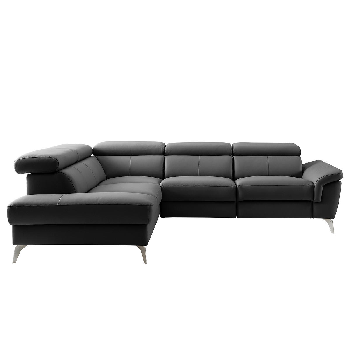 ECKSOFA SONO Schwarz Echtleder Lederlook Bettkasten, Armteilverstellung, Kopfteilverstellung  - Chromfarben/Schwarz, Design, Leder/Textil (210/265cm) - Livetastic