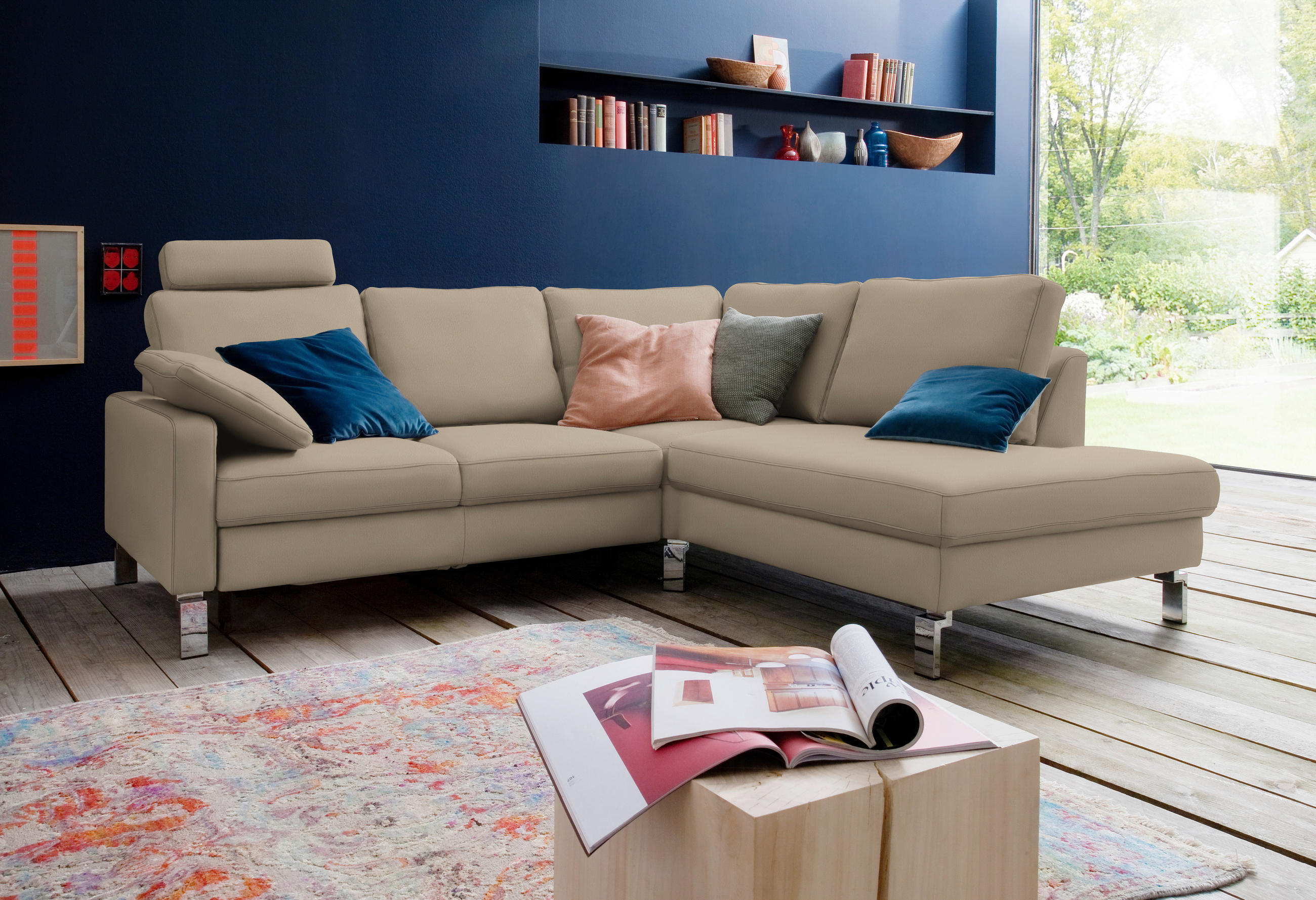 ECKSOFA in Echtleder Hellbraun  281/200 cm  - Chromfarben/Hellbraun, Design, Leder/Metall (281/200cm) - Pure Home Lifestyle