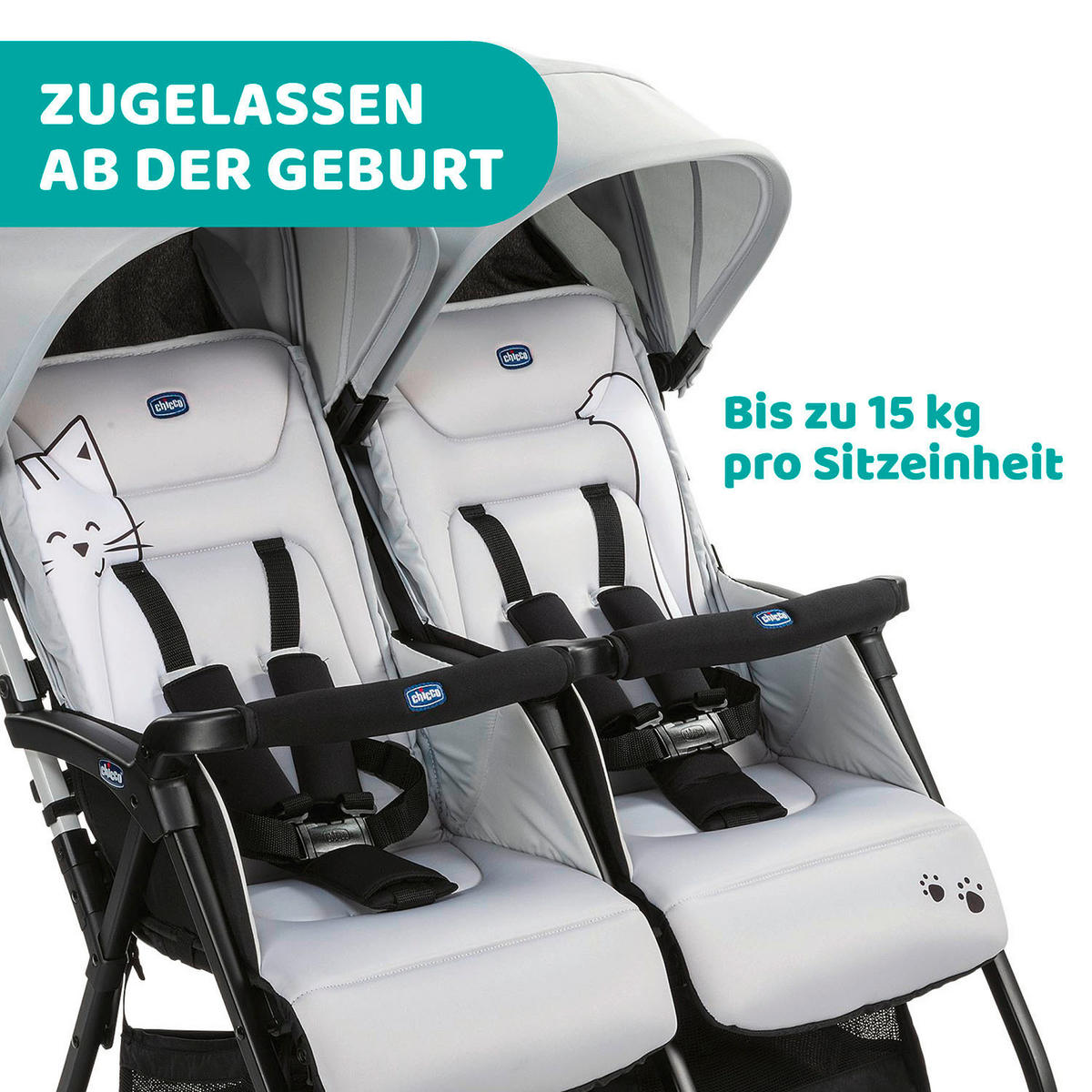 ZWILLINGSWAGEN OHLALÀ TWIN SIL  - Grau, Basics, Metall (78/101/88cm) - Chicco