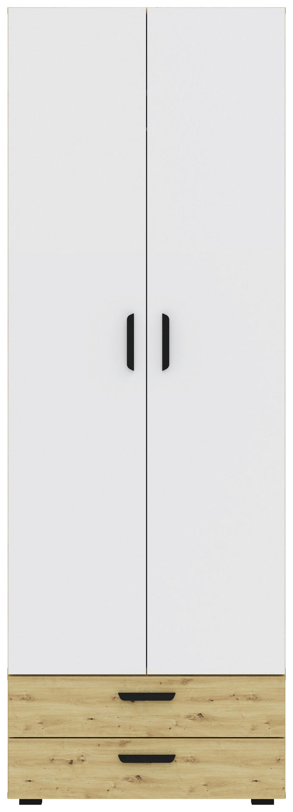 GARDEROB MED GÅNGJÄRNSDÖRRAR 74/179/52 cm 2 dörrar-dörrar - vit/svart, Modern, trämaterial/plast (74/179/52cm) - Best Price