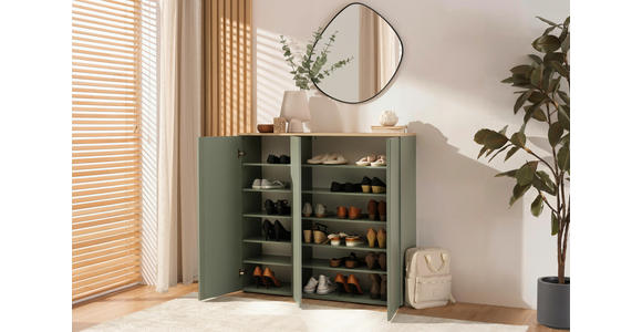 SCHUHSCHRANK 120,3/113,2/34 cm  - Eichefarben/Schwarz, Design, Holzwerkstoff/Kunststoff (120,3/113,2/34cm) - Voleo