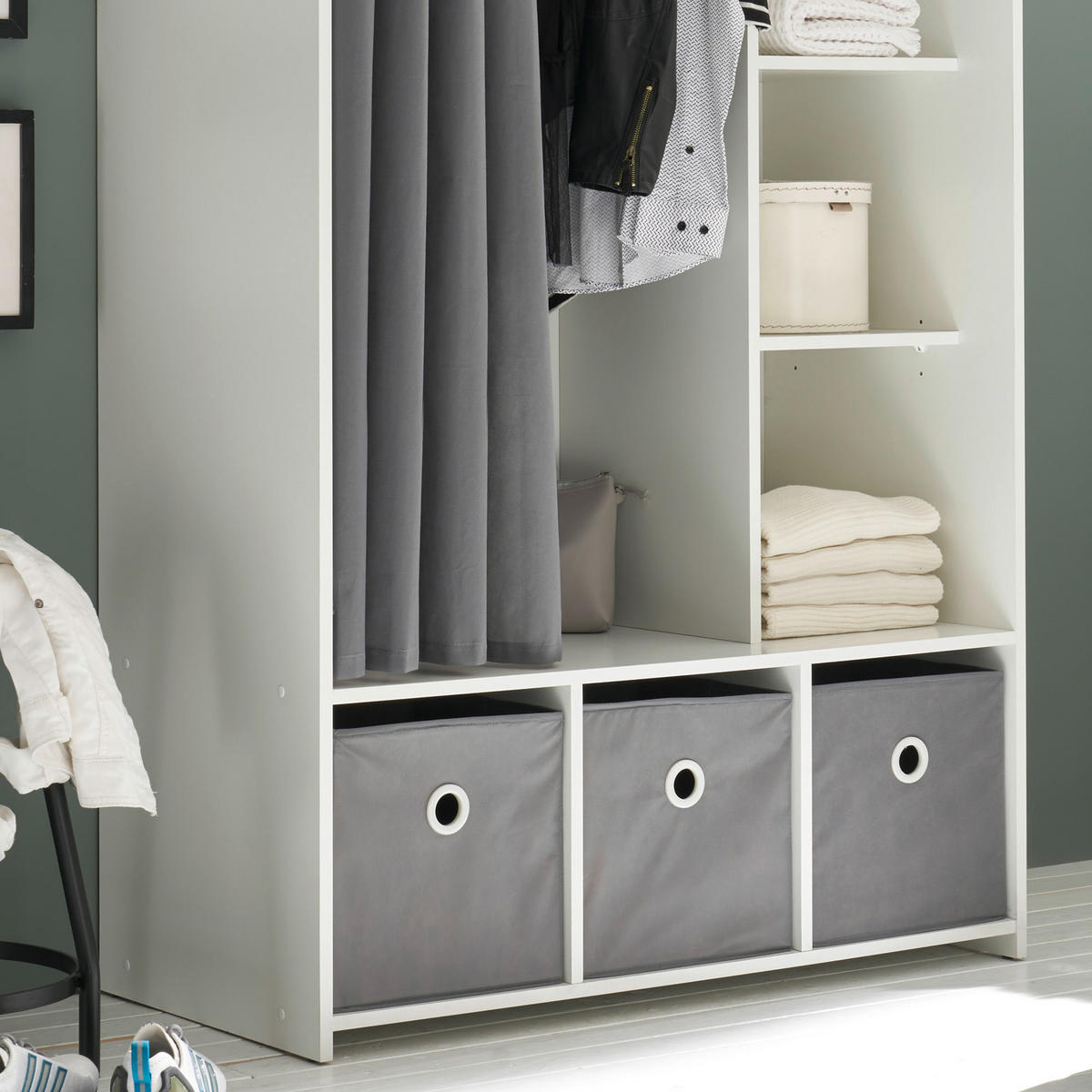 OFFENER KLEIDERSCHRANK 100/180/50 cm  in Grau, Weiß  - Weiß/Grau, Basics, Karton/Holzwerkstoff (100/180/50cm) - MID.YOU