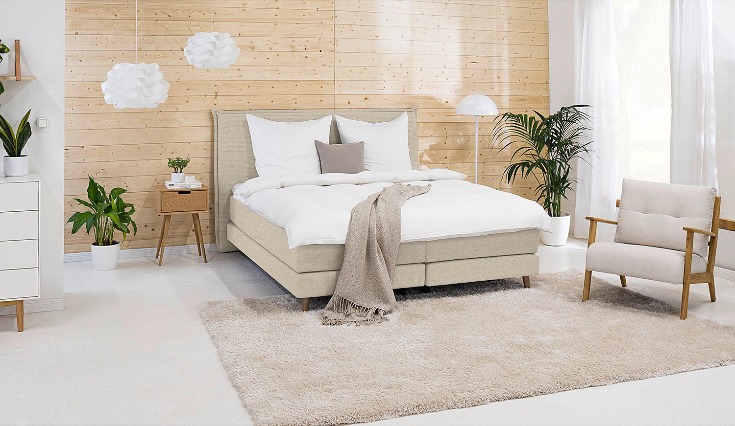 BOXSPRINGBETT 180/200 cm  in Beige  - Eichefarben/Beige, Design, Holzwerkstoff/Textil (180/200cm) - home24
