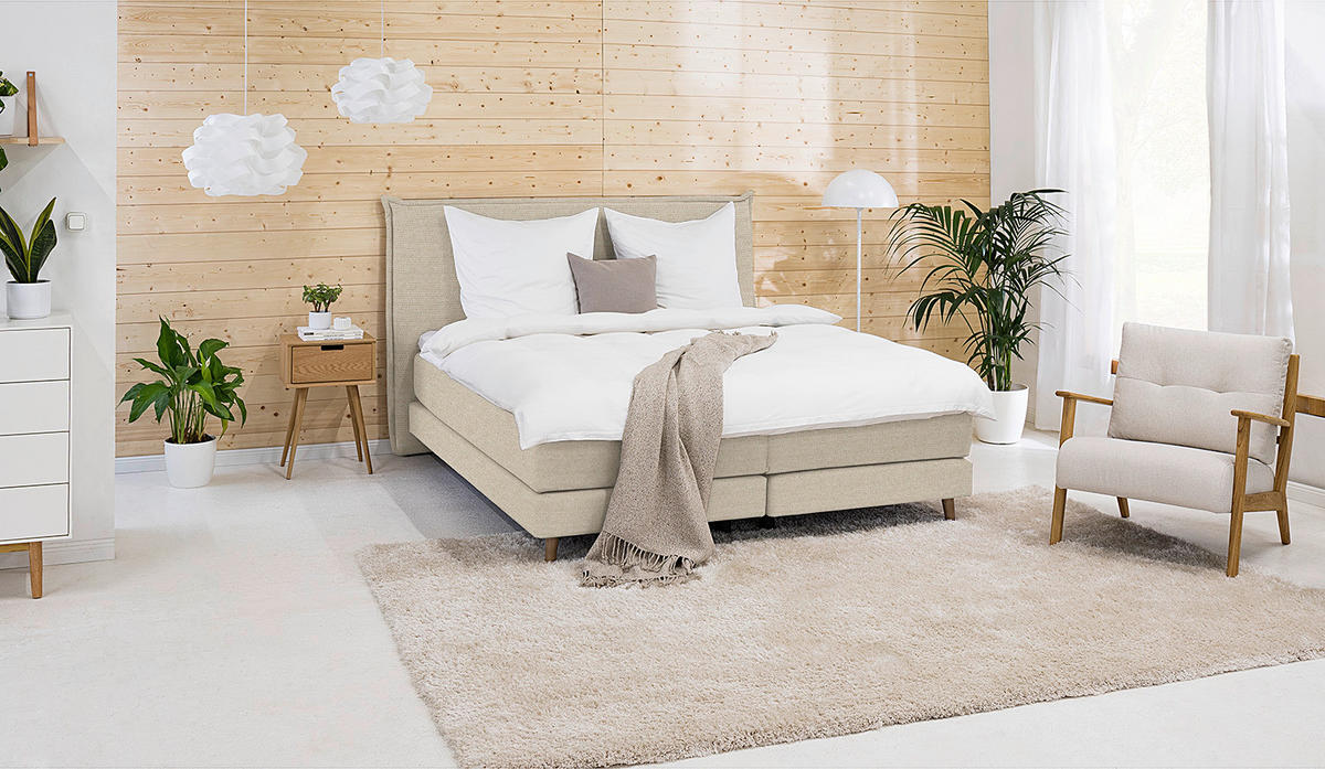 BOXSPRINGBETT 180/200 cm  in Beige  - Eichefarben/Beige, Design, Holzwerkstoff/Textil (180/200cm) - home24