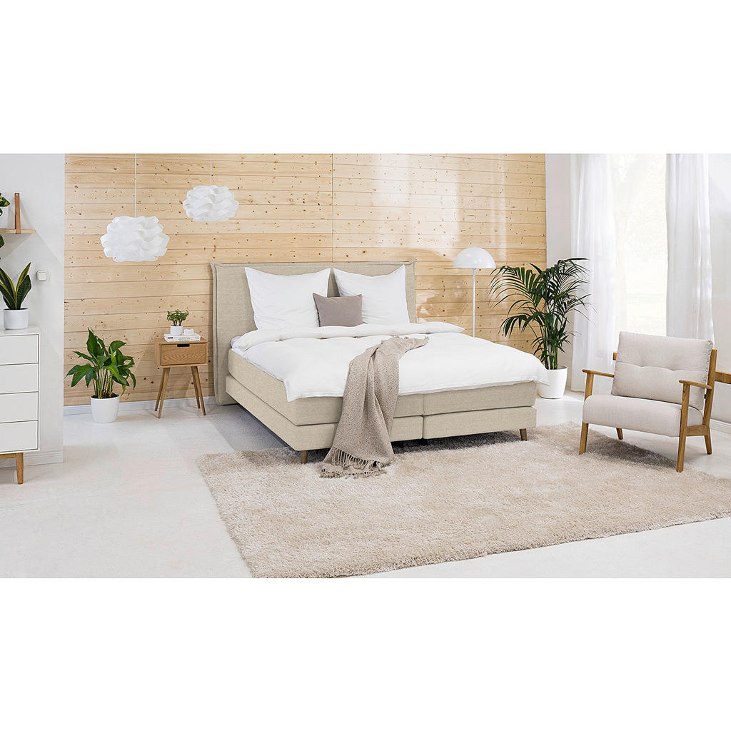 Thumbnail - home24 Boxspringbett, Beige, Textil, H2, 7-Zonen, Höhe ca. 21 cm, 140x200 cm, gepolstertes Kopfteil, Topper durchgehend,...