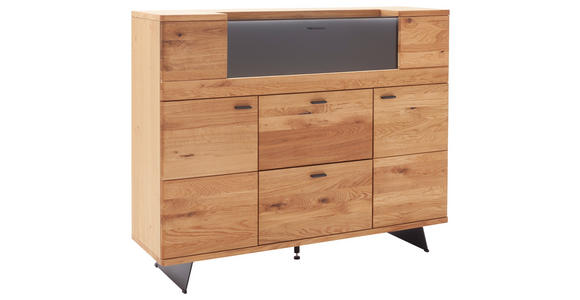 HIGHBOARD Wildeiche  150/121/44 cm  - Wildeiche/Anthrazit, Natur, Glas/Holz (150/121/44cm) - Linea Natura